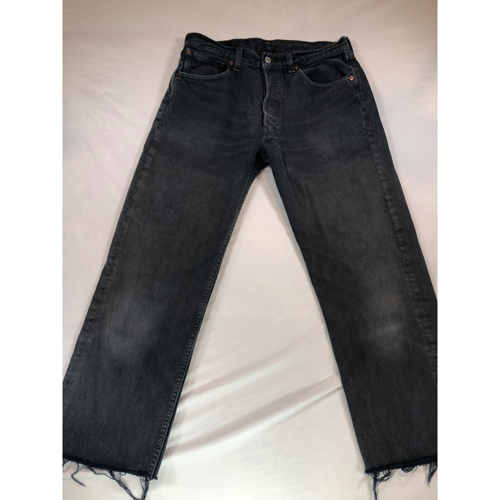 Vintage 1995 Levis 501 Faded Black Straight Leg Raw Hem Jeans 1628 Mens 30x26